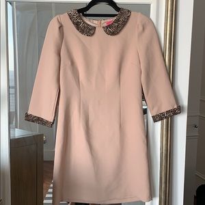 Tan dress with leopard trim